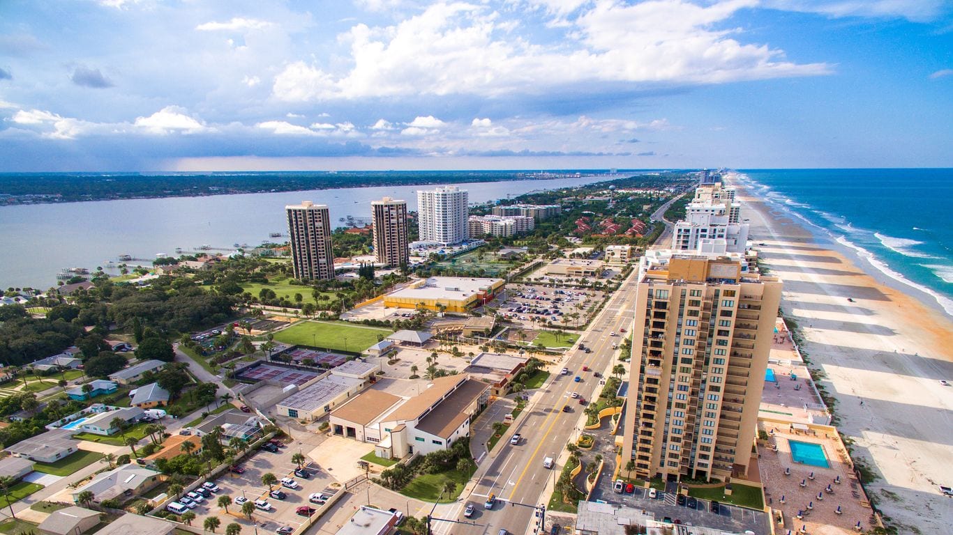 Daytona Beach, Florida, aerial view of the coastline where YouZone is located